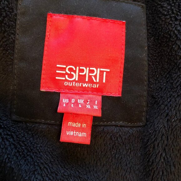 ESPRIT Outerwear Quilted Coat Lined Full Zip Jacket Faux Fur Collar Black Large - Picture 7 of 8